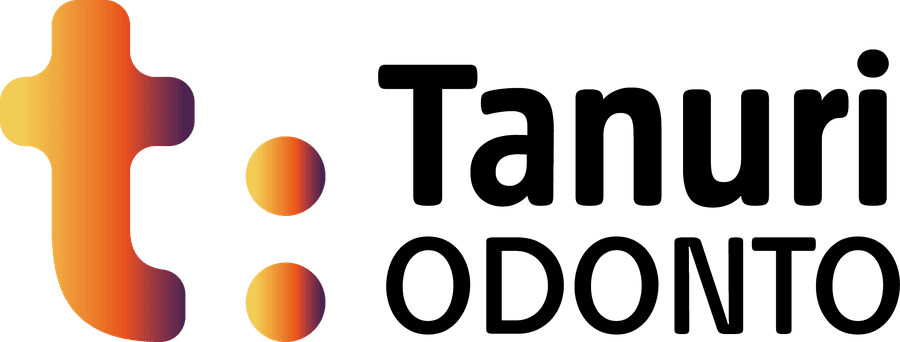 Logotipo horizontal da Tanuri Odonto em versão colorida, gradiente laranja e roxo