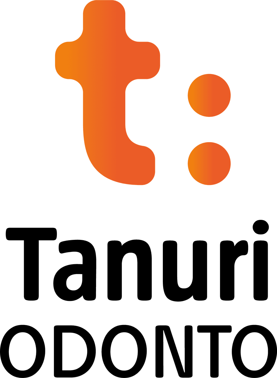 Logotipo redesenhado da Tanuri Odonto, monograma em gradiente laranja e roxo com a palavra Tanuri Odonto